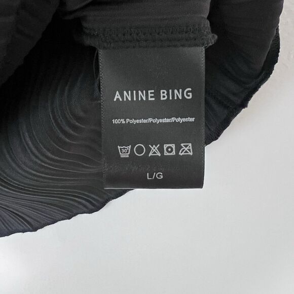 Anine Bing Rondi Black Plisse Tank Top Pleated Size L Sleeveless Pleated Classic - Picture 7 of 8